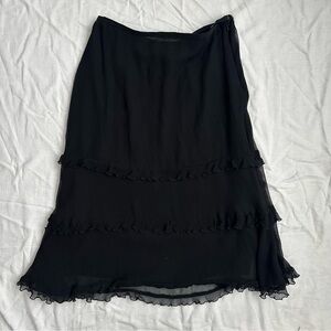 Chic Black Midi Skirt with Ruffle Details